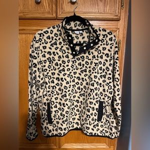Leopard print fleece 1/4 button up pullover